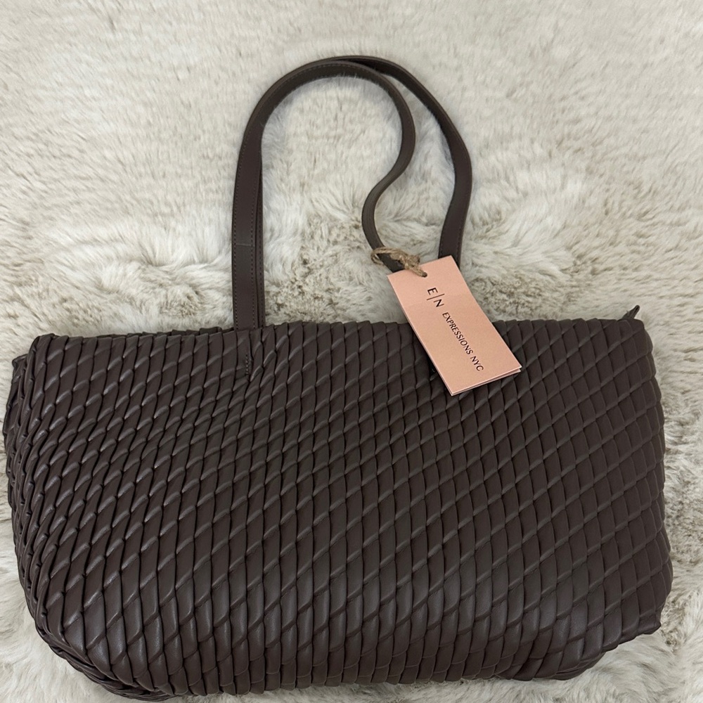 Woven-Texture Dark Brown Shoulder Tote by Expressions
